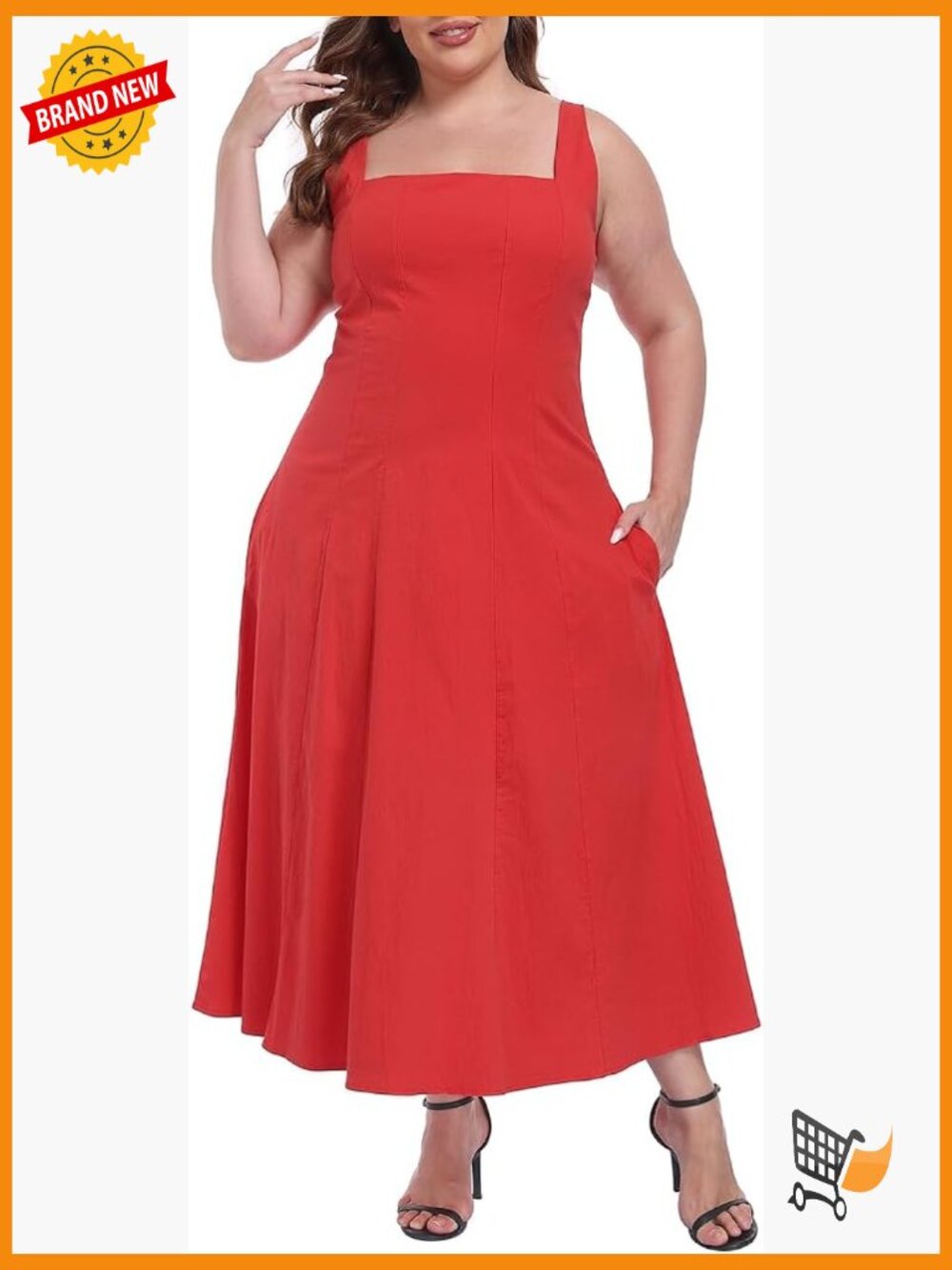 Plus Size Square Neck Midi Dress Sleeveless A-Line Long Flowy Spring Vacation